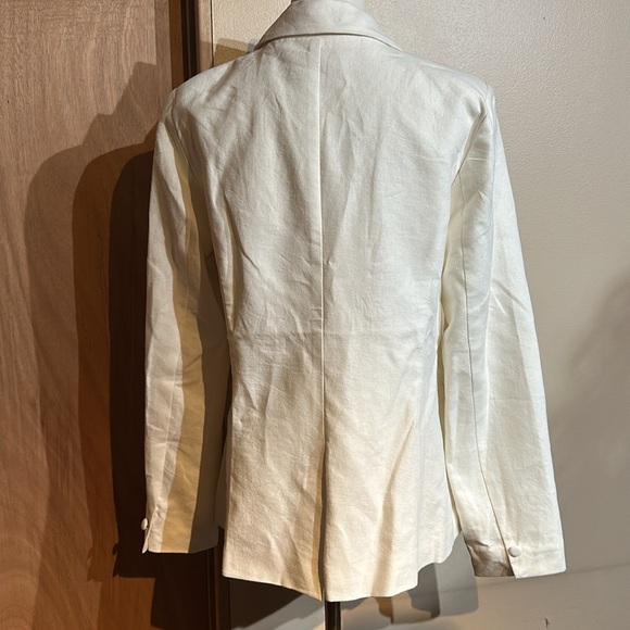 Jason Wu Ivory Cream Linen Embroidered One Button Fitted Blazer - Picture 4 of 7